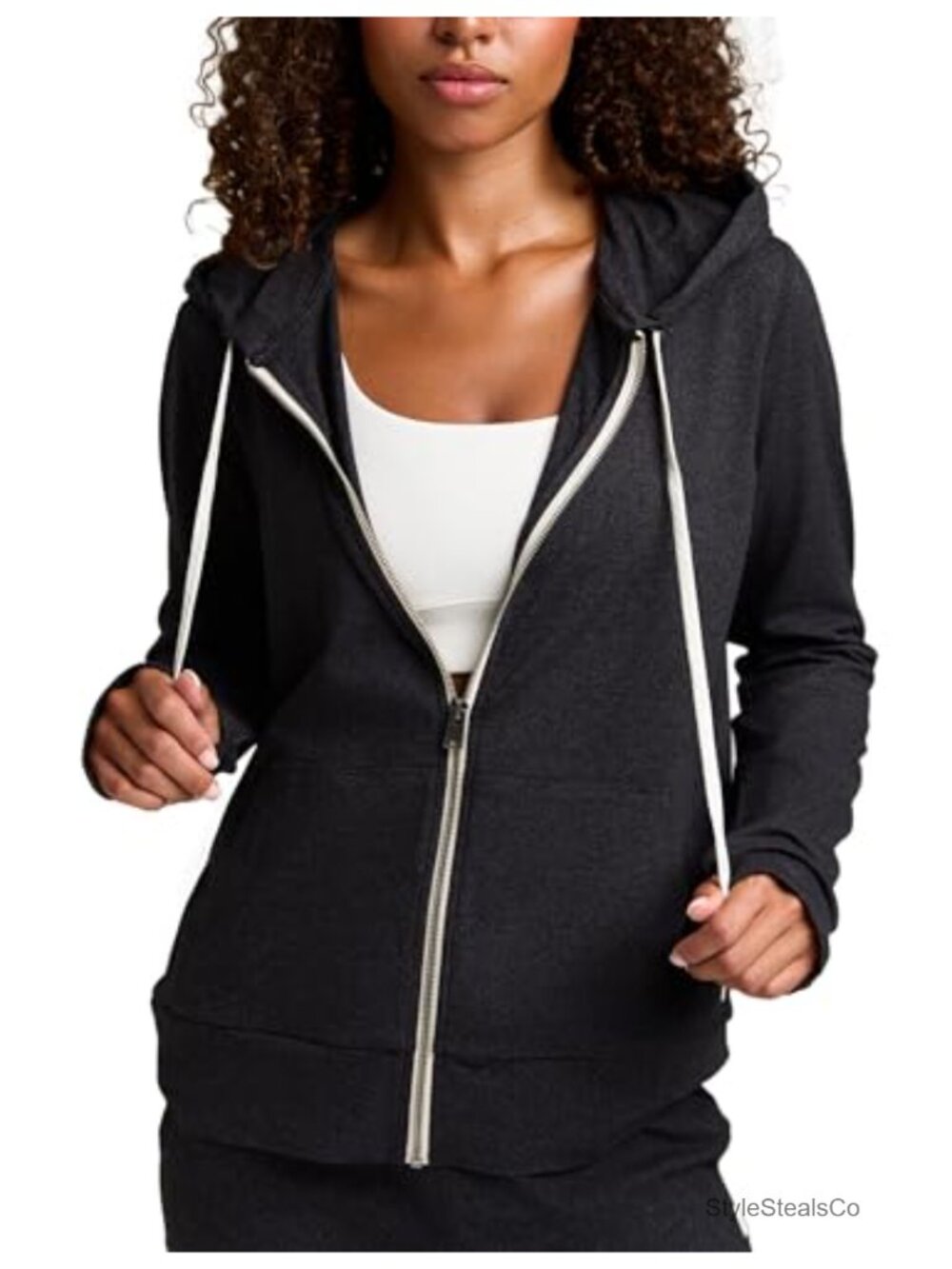 Women's Athletic Full Zip Hoodie Long Sleeve Relaxed Fit Thumbholes